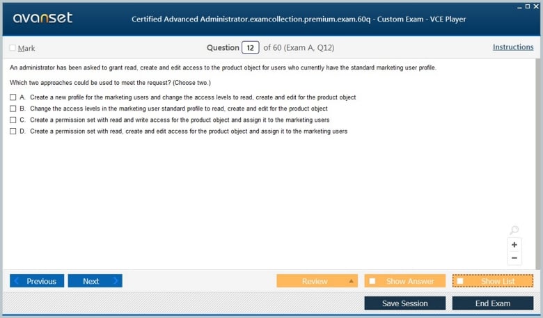 Certified Advanced Administrator Premium VCE Screenshot #2